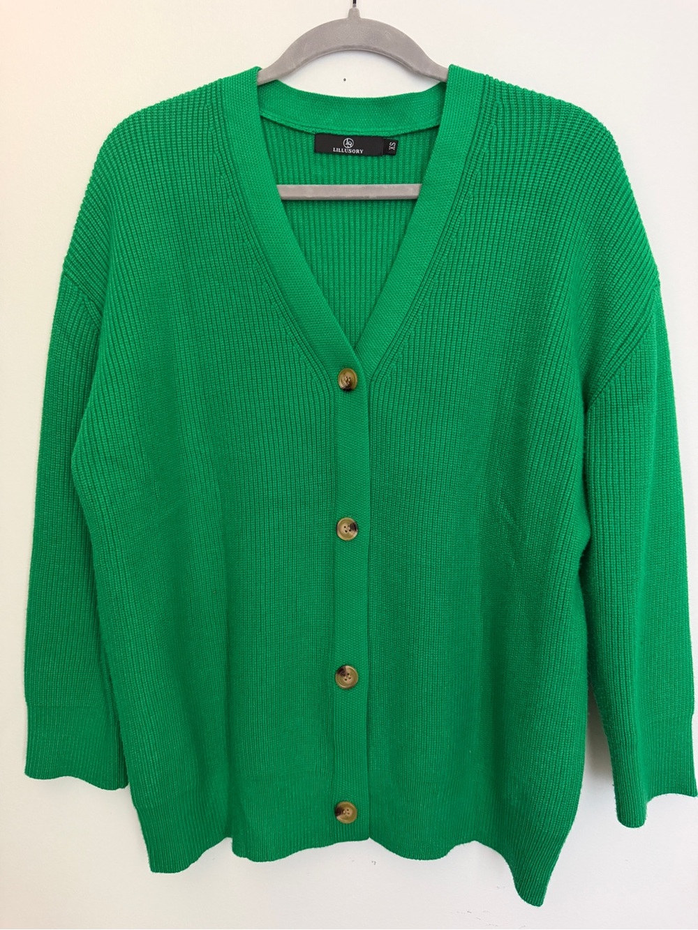 Kelly Green V-Neck Button Front Women's Oversized Cardigan - Brand: Lillusory